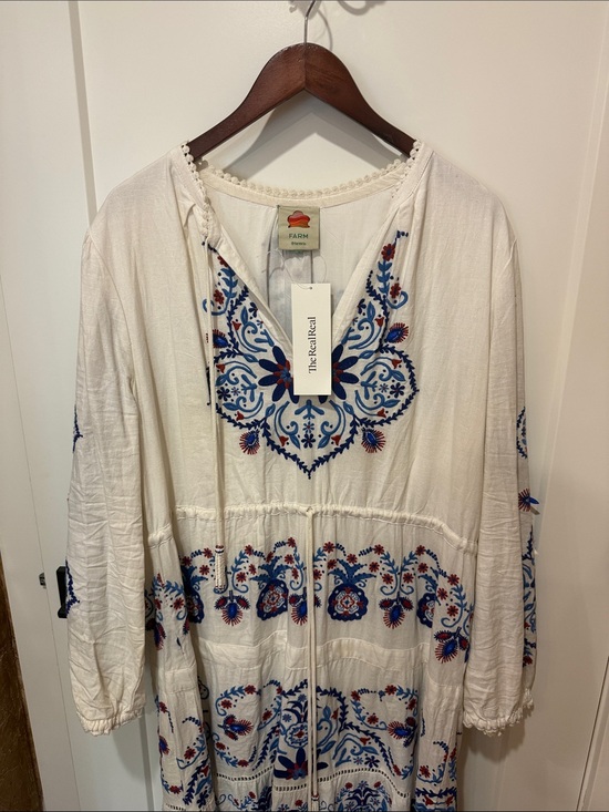 FARM Rio Dresses & Skirts - FARM Rio White Maxi Dress with Blue and Red Embroidery